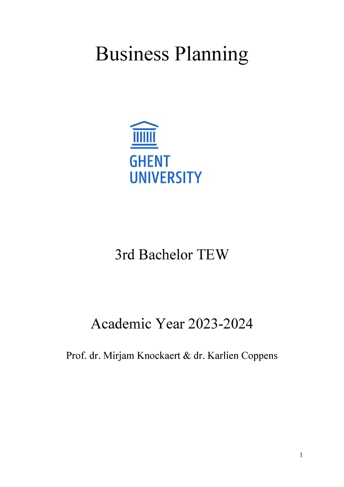 Course syllabus 2023-2024 - Business Planning 3rd Bachelor TEW Academic ...