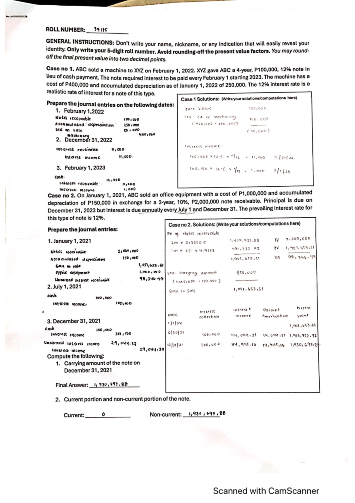Notes Receivables - ROLL NUMBER: 33175 GENERAL INSTRUCTIONS: write your ...