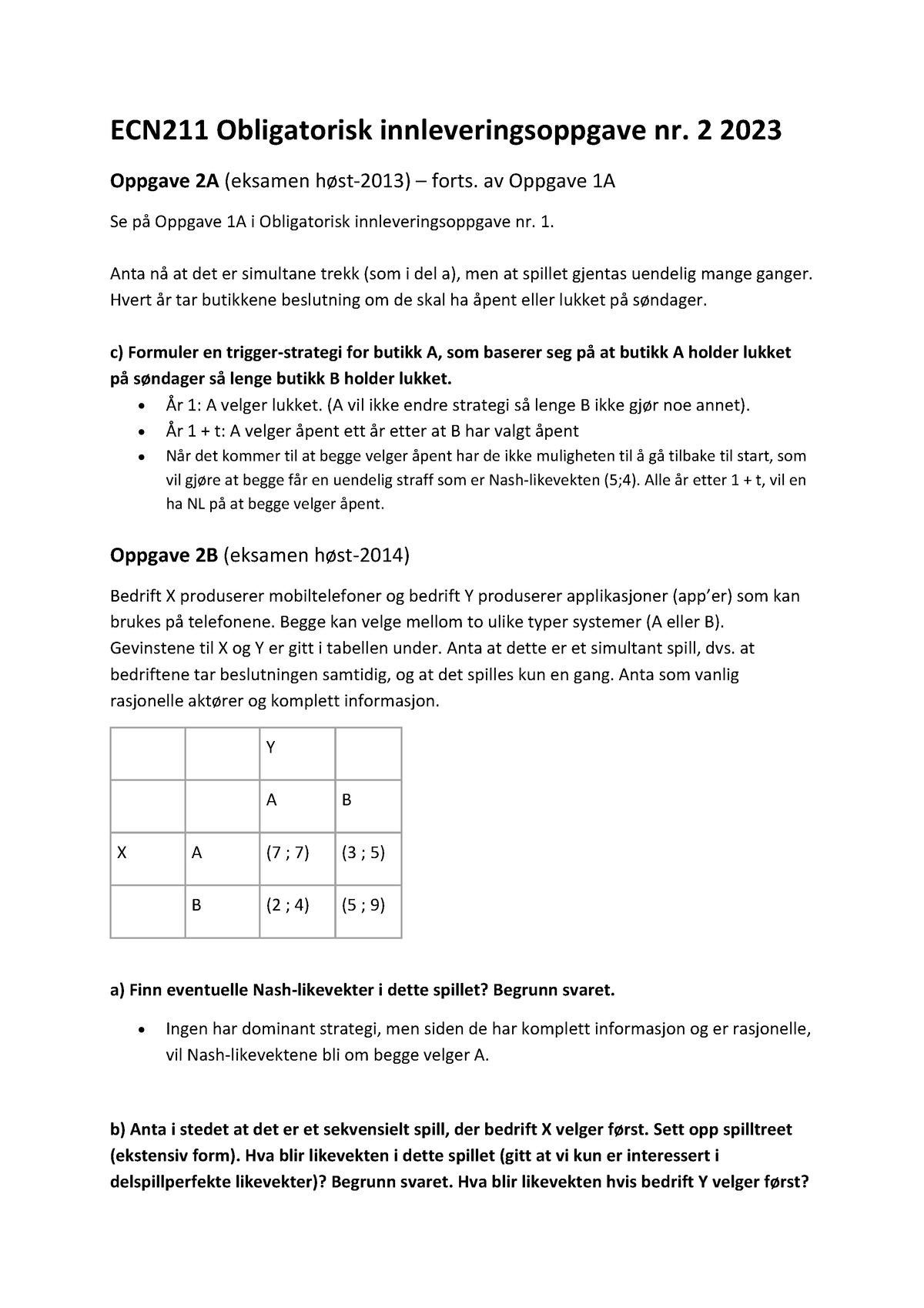 Arbeidskrav 2 - ECN211 Obligatorisk Innleveringsoppgave Nr. 2 2023 ...