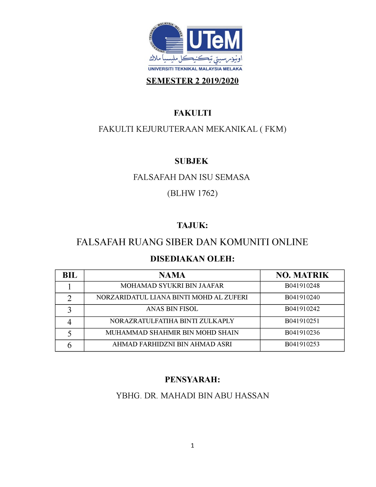 Tugasan Folio Fis 2020 Semester 2019 Fakulti Fakulti Kejuruteraan Mekanikal Fkm Studocu