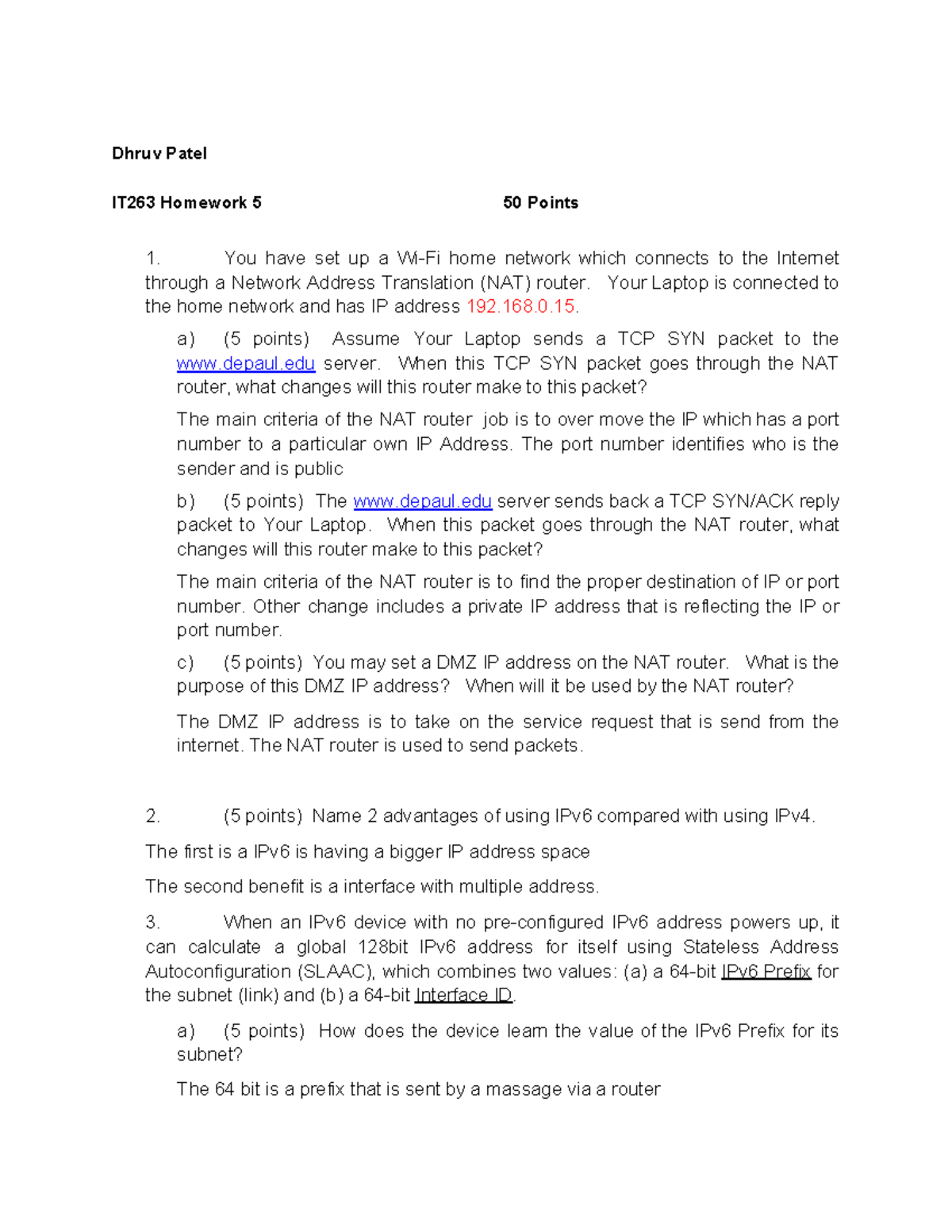 IT263 Assignment 5 - Dhruv Patel IT263 Homework 5 50 Points You have ...