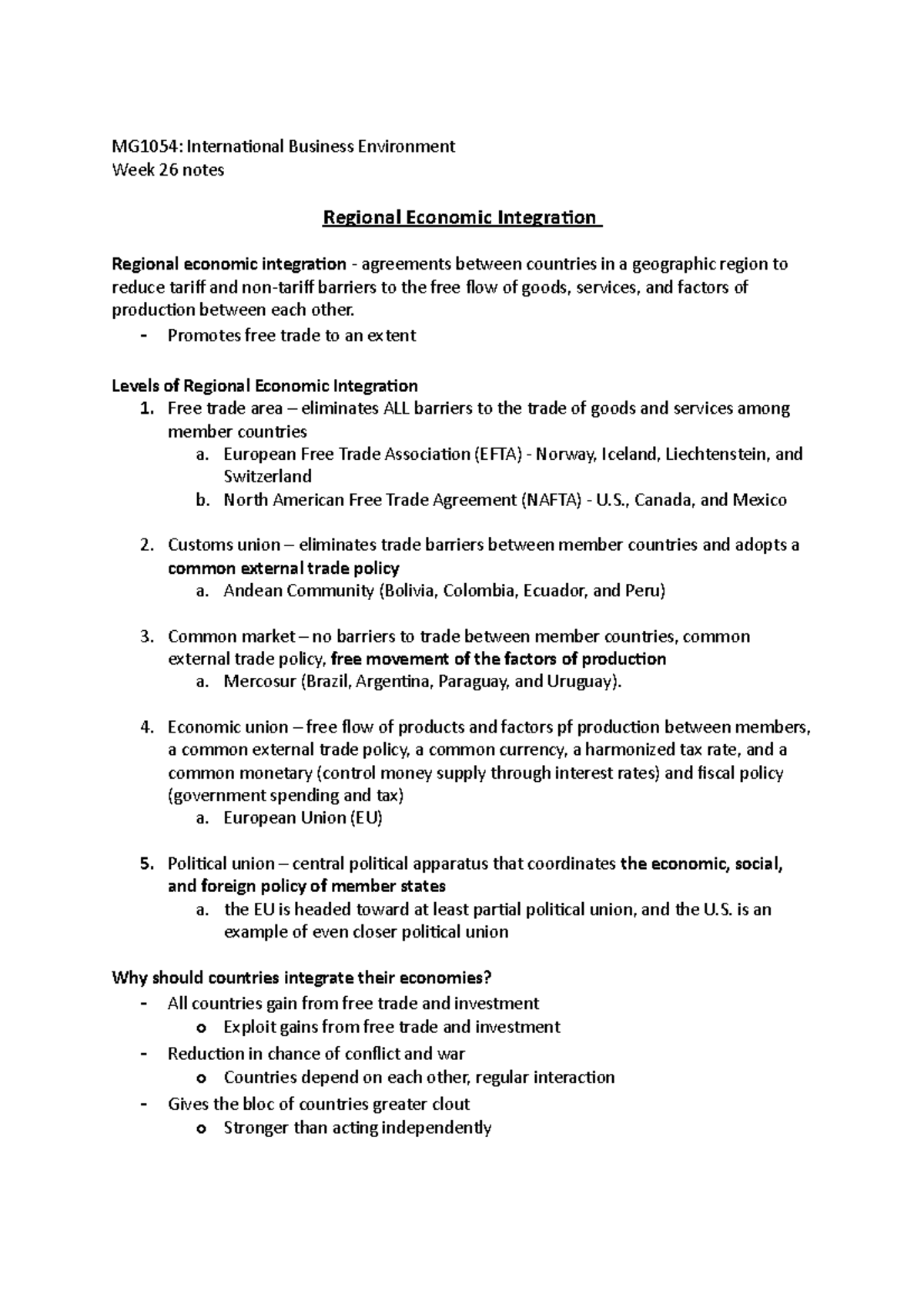 Regional economic integration - MG1054: International Business ...