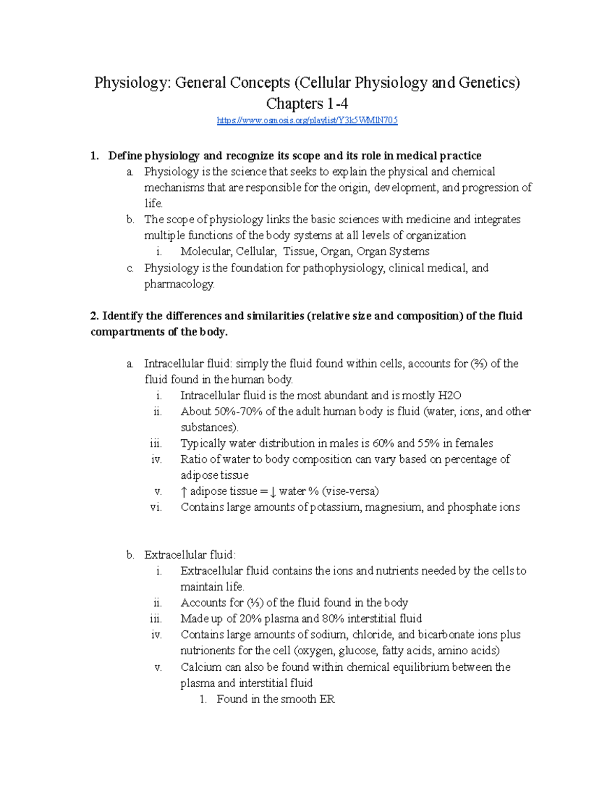 Physiology Lo's (1-4) - Notes - Physiology: General Concepts (cellular 