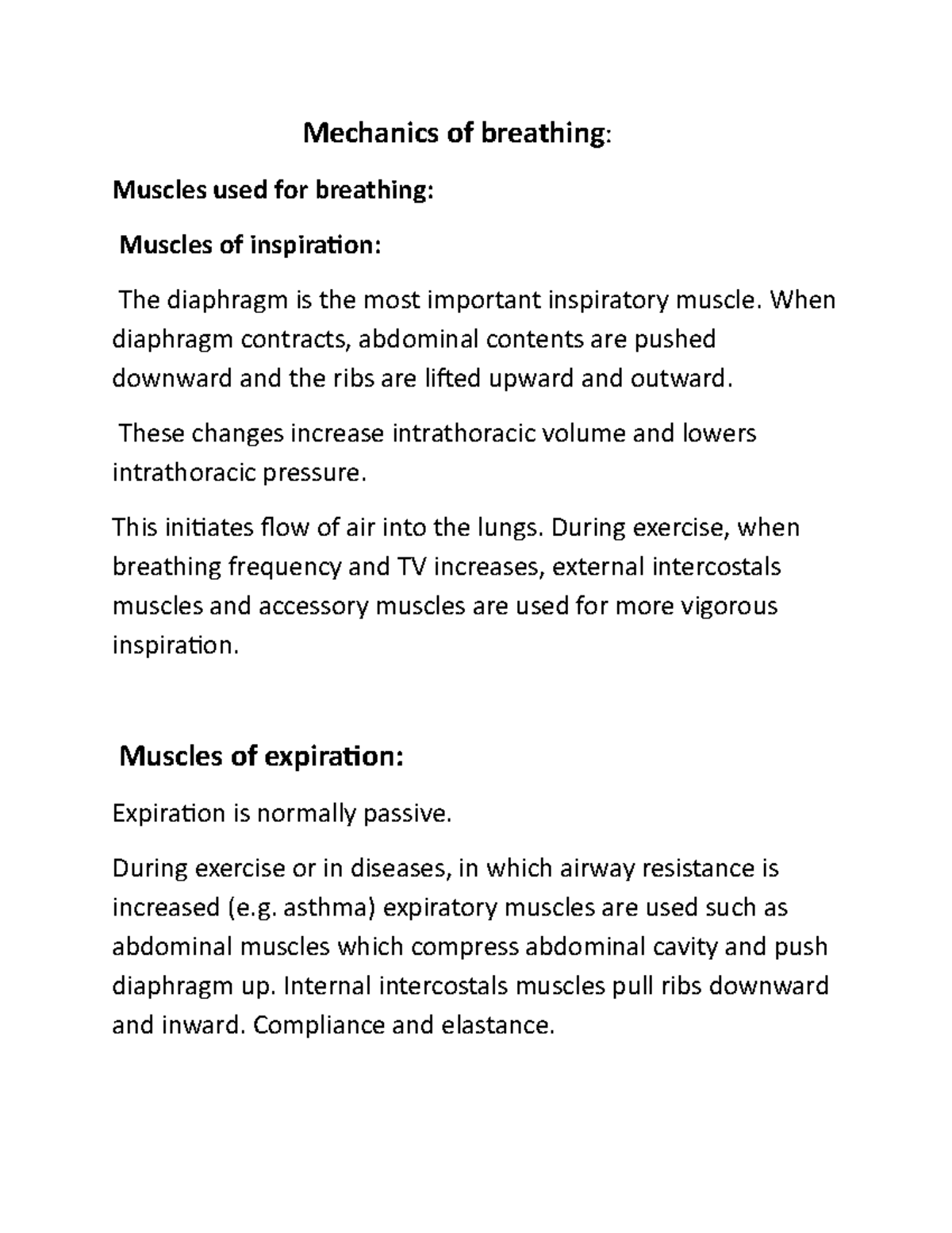 Mechanics of breathing - Mechanics of breathing: Muscles used for ...