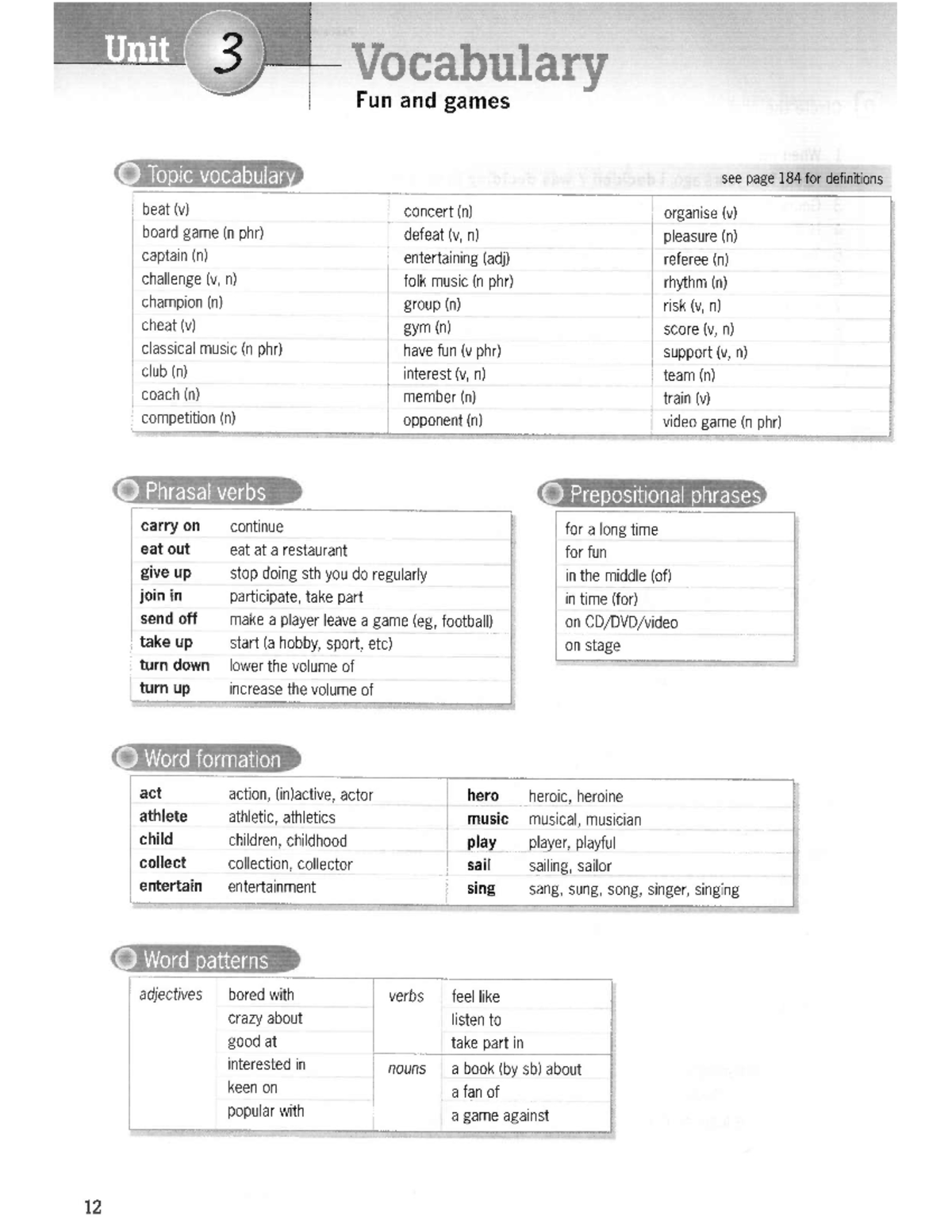 Unit 3 - ádasdasdasd - Unit 3 Vocabulary Fun and games Topic vocabulary ...