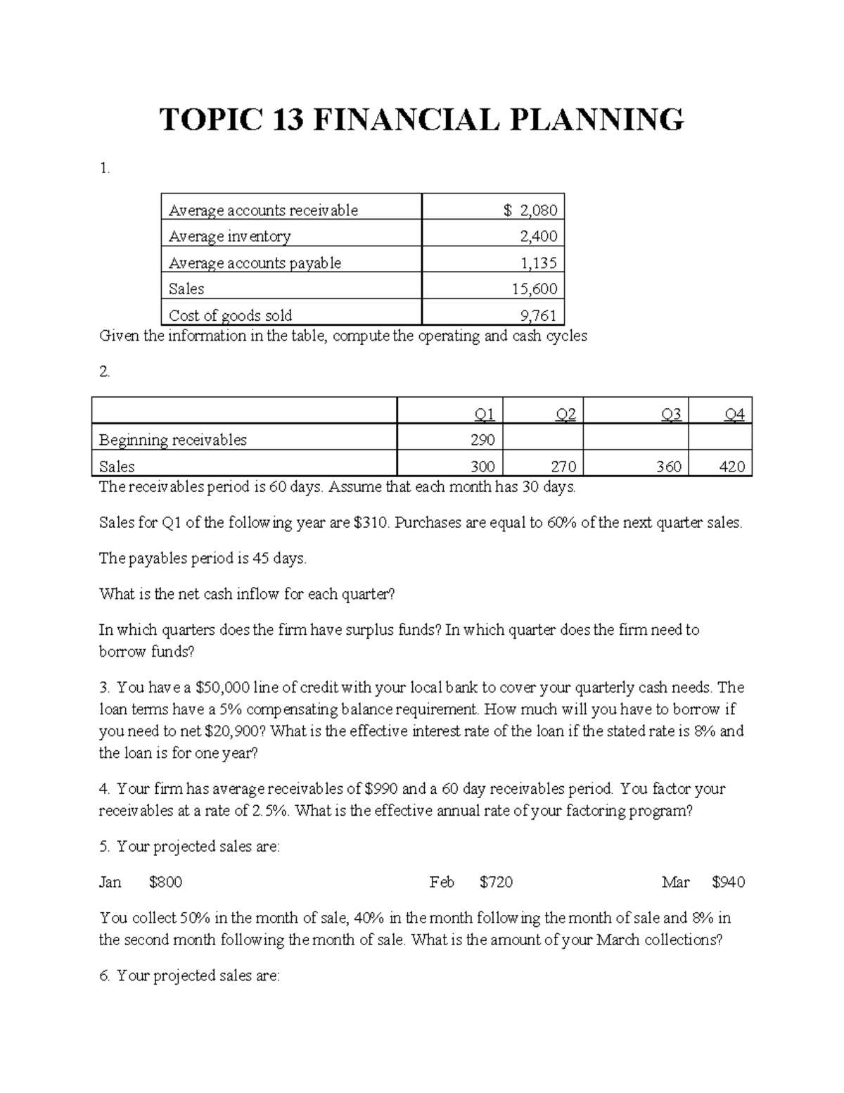 Topic 13 Financial Planning TOPIC 13 FINANCIAL PLANNING 1. Average