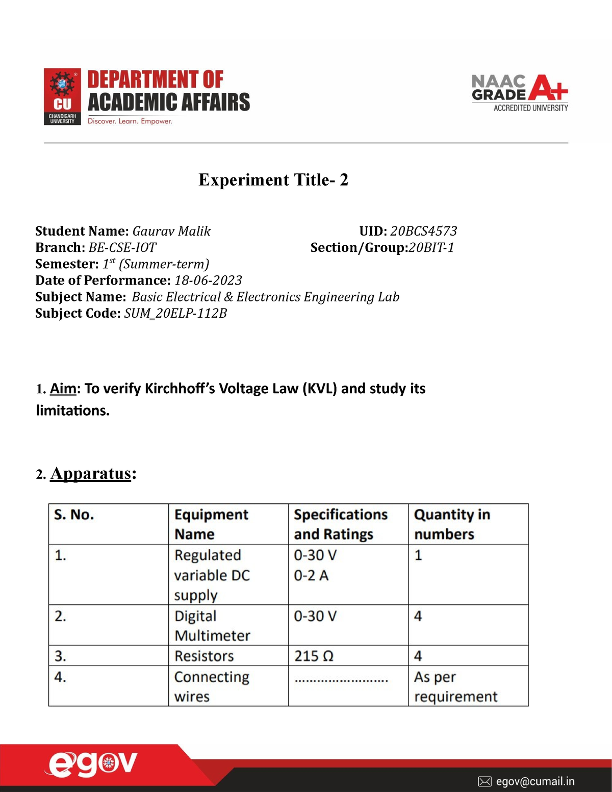 2 Worksheet BEEE - Practical - Btech Cse - Studocu