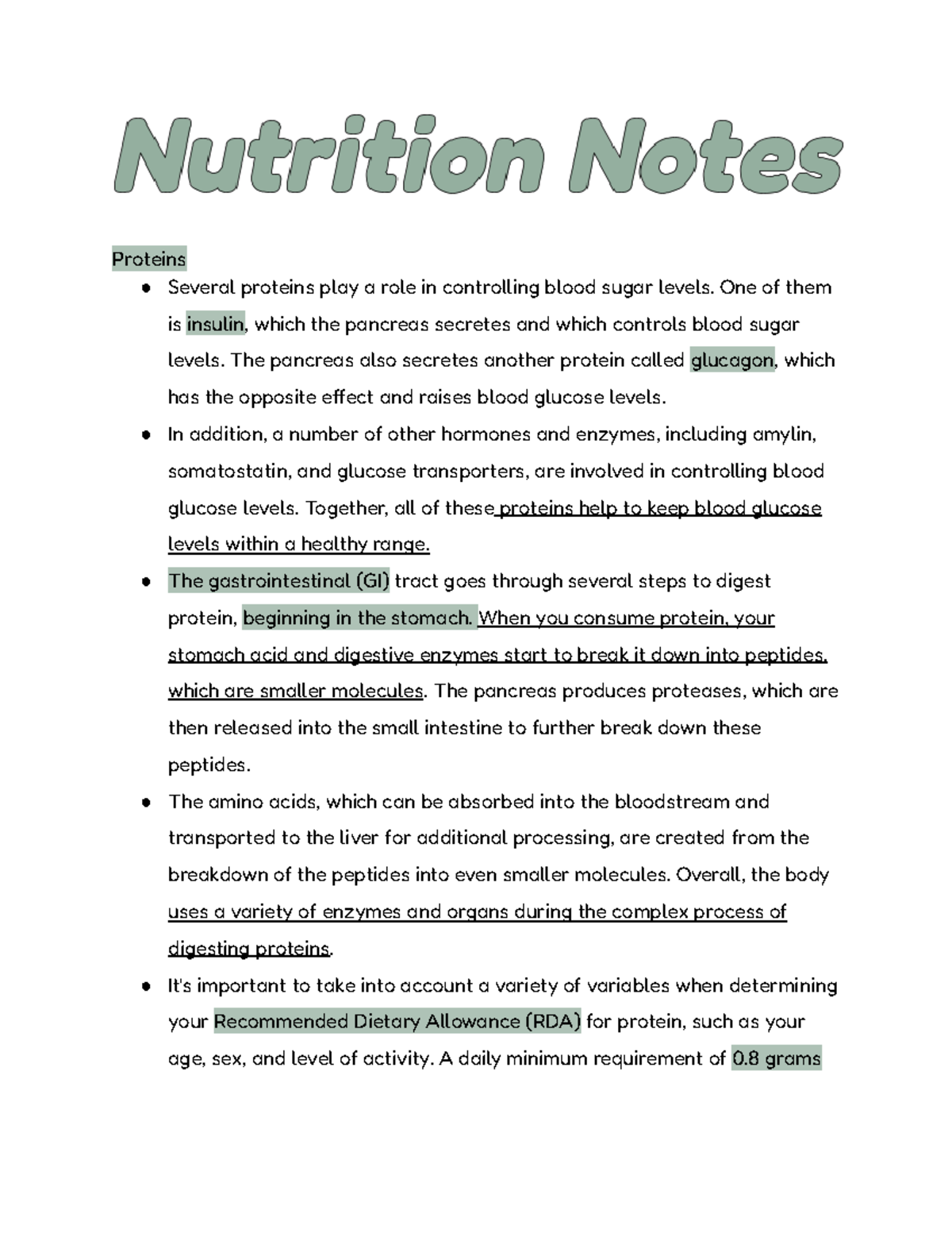 Nutrition Notes - Proteins Several proteins play a role in controing ...