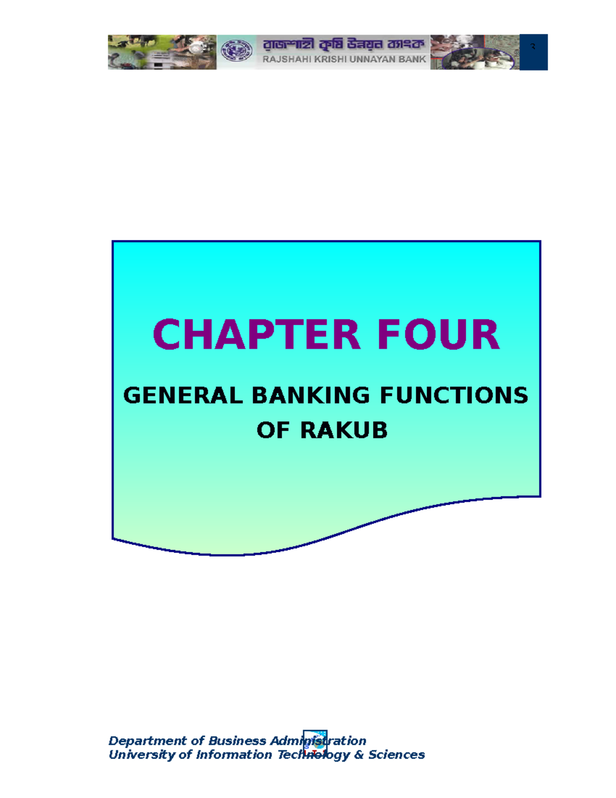 Chapter (4) - internship - CHAPTER FOUR GENERAL BANKING FUNCTIONS OF ...