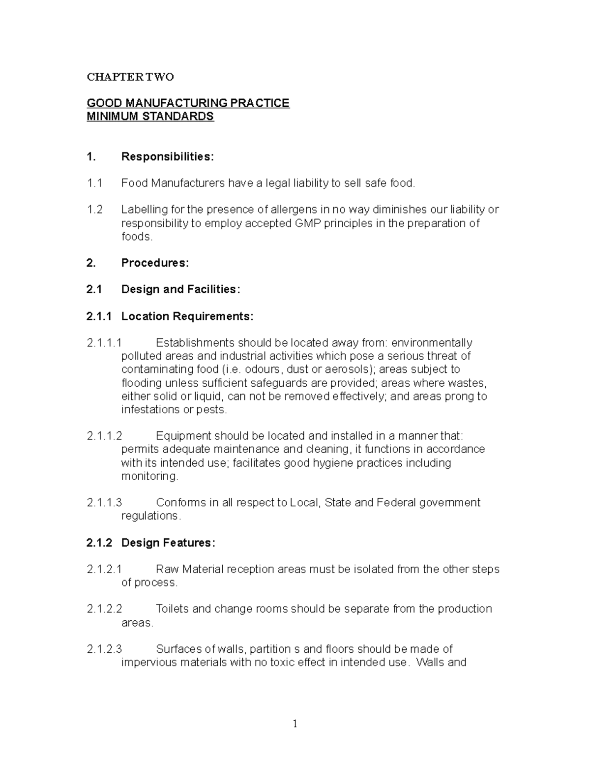 Chapter TWO GOOD Manufacturing Practice Minimum Standards(1) - CHAPTER ...