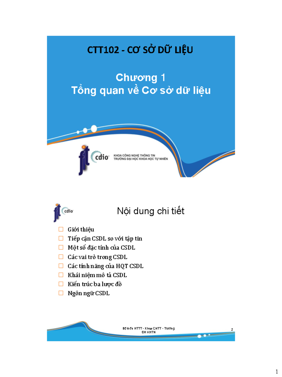 CTT102Chuong1Tong Quan updated CTT102 CƠ SỞ DỮ LIỆU Chương 1