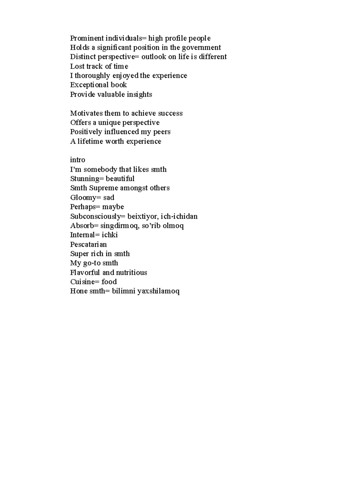 Vocabulary - words - Prominent individuals= high profile people Holds a ...