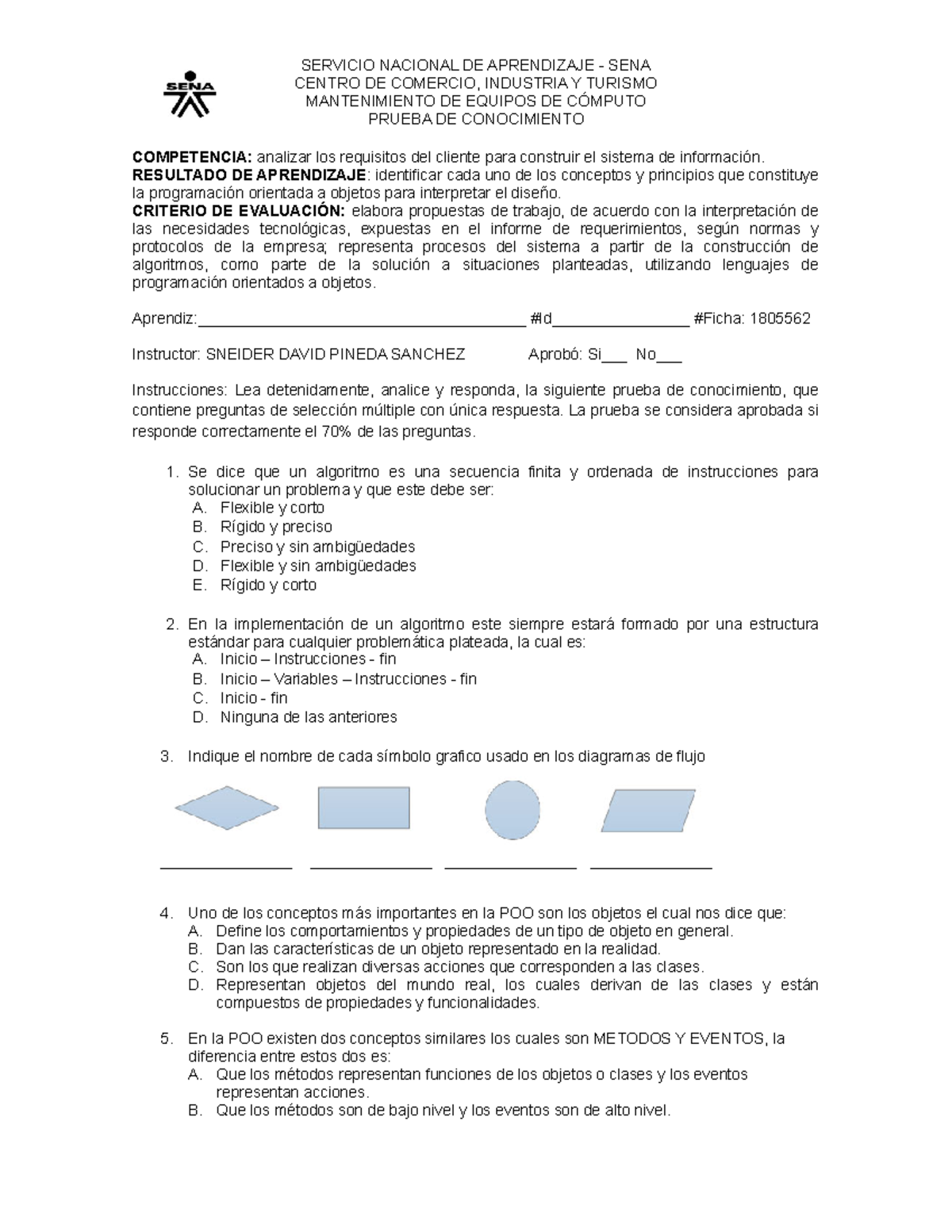 Prueba DE Conocimientos GUIA #1 Analisis - SERVICIO NACIONAL DE ...