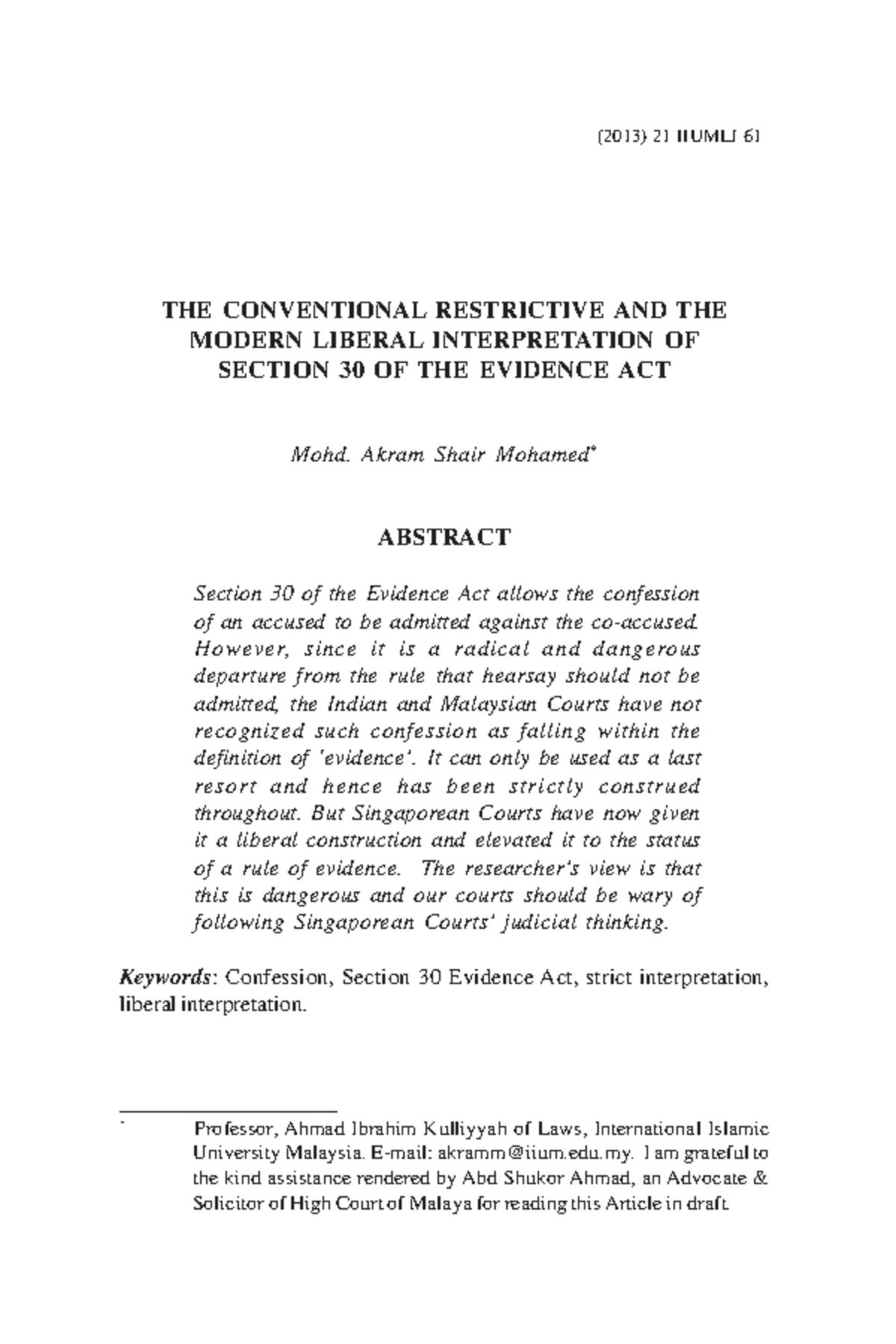 THE CONVENTIONAL RESTRICTIVE AND THE MODERN LIBERAL INTERPRETATION OF ...