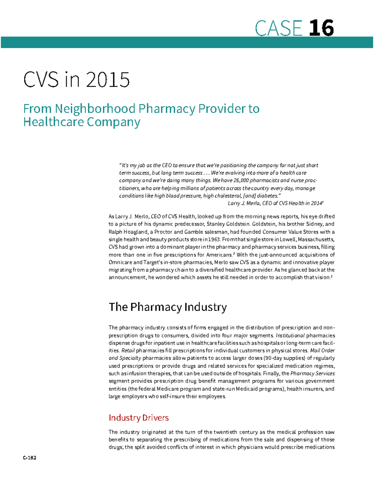 CVS in 2015 sss C CASE 16 CVS in 2015 From Neighborhood Pharmacy