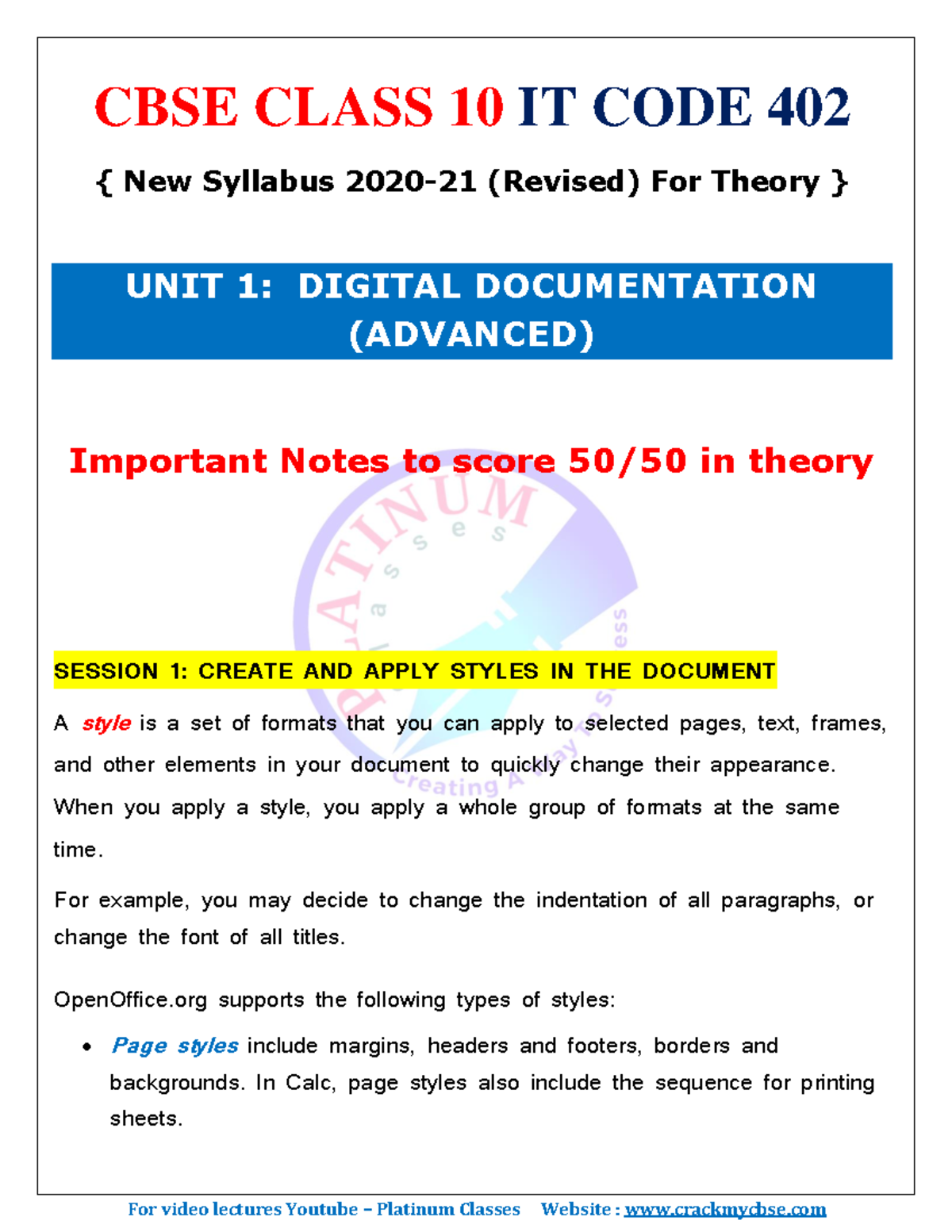 Unit 1 Digital Documentation Class 10 IT CODE 402-converted - CBSE ...