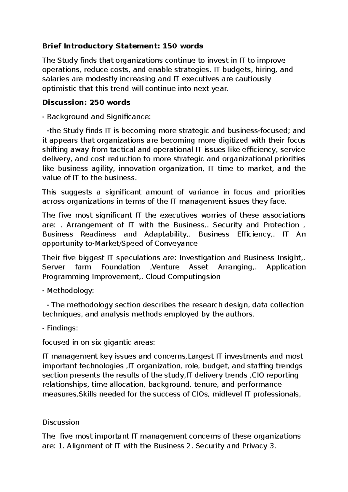 123 - Brief Introductory Statement: 150 words The Study finds that ...