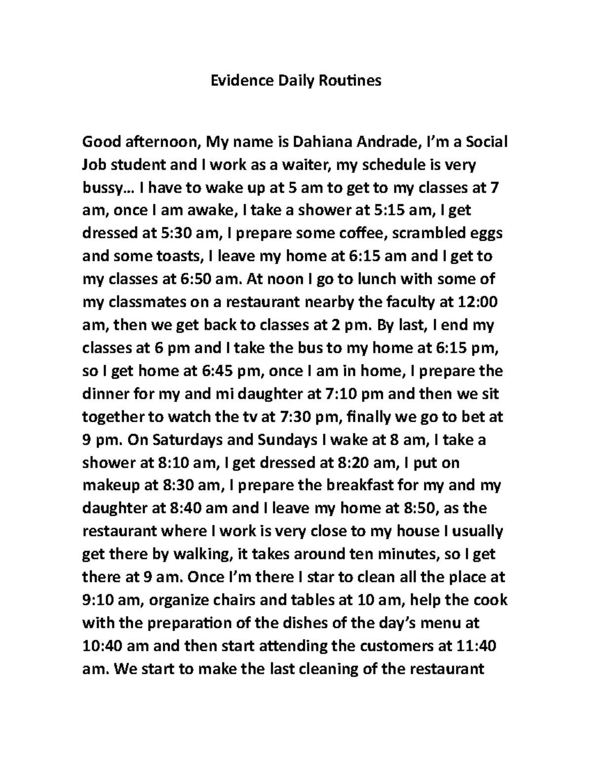 Evidence Daily Routines English dot works. - Evidence Daily Routines ...