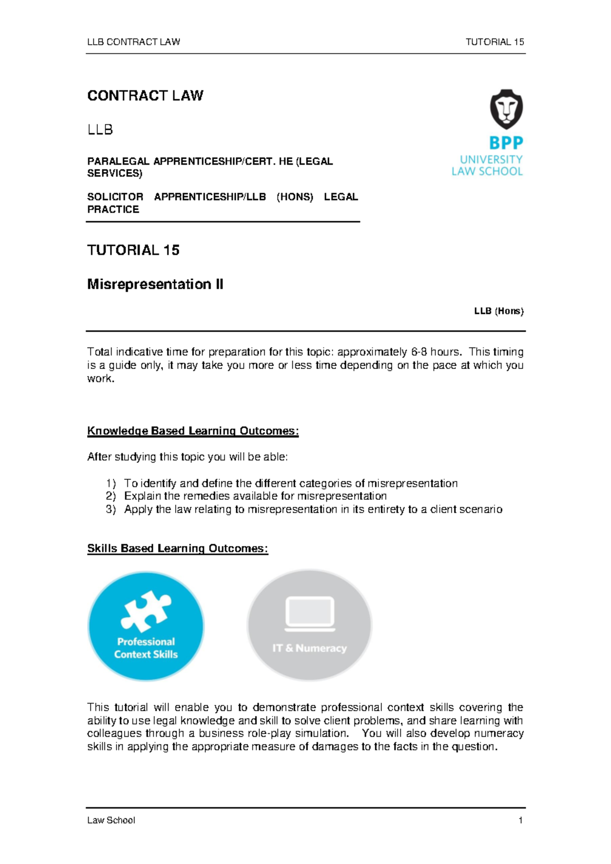 Tutorial 15 - Misrepresentation II - LLB CONTRACT LAW TUTORIAL 15 Law ...