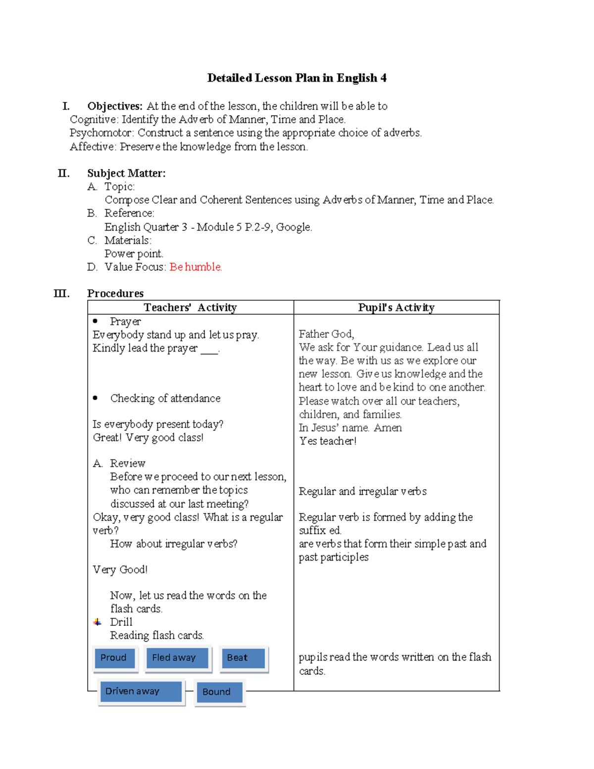 Adverb of (manner,time and place) - Detailed Lesson Plan in English 4 I ...