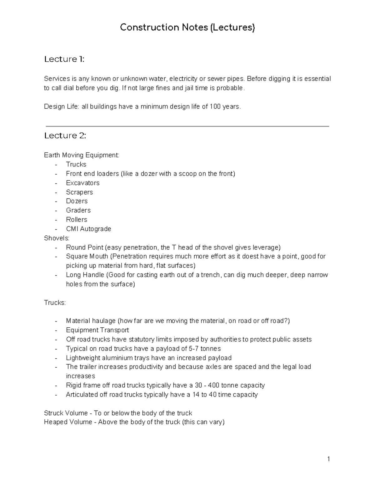 Construction Lecture Notes - Construction Notes (Lectures) Lecture 1 ...