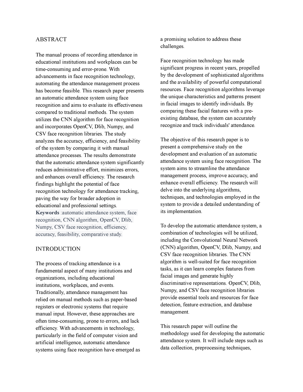 research paper on attendance management system using face recognition