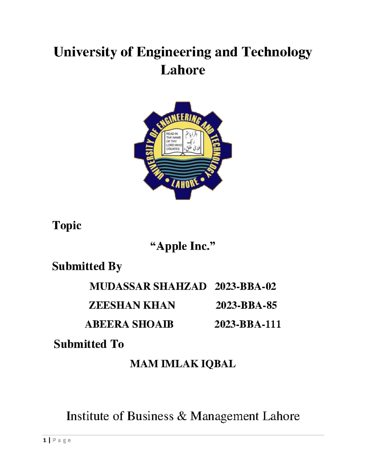Apple Inc - University of Engineering and Technology Lahore Topic ...