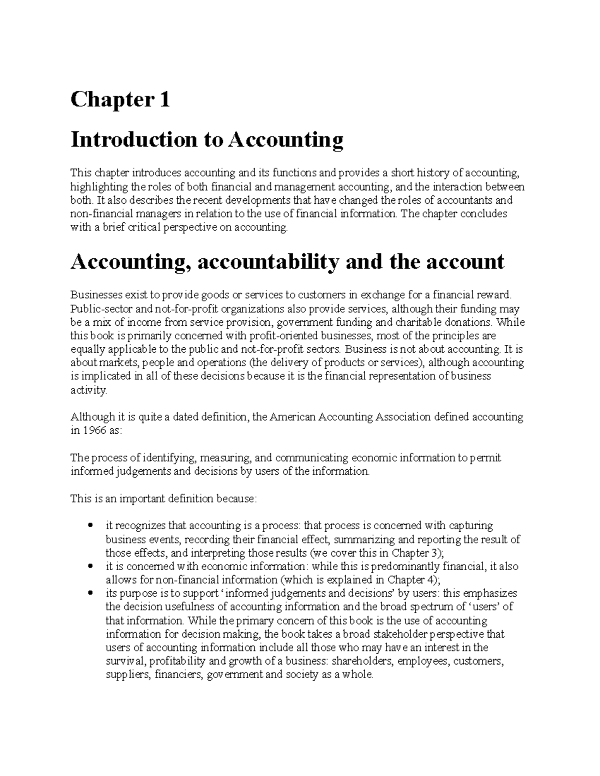 Chapter 1 - Chapter 1 Introduction To Accounting This Chapter ...