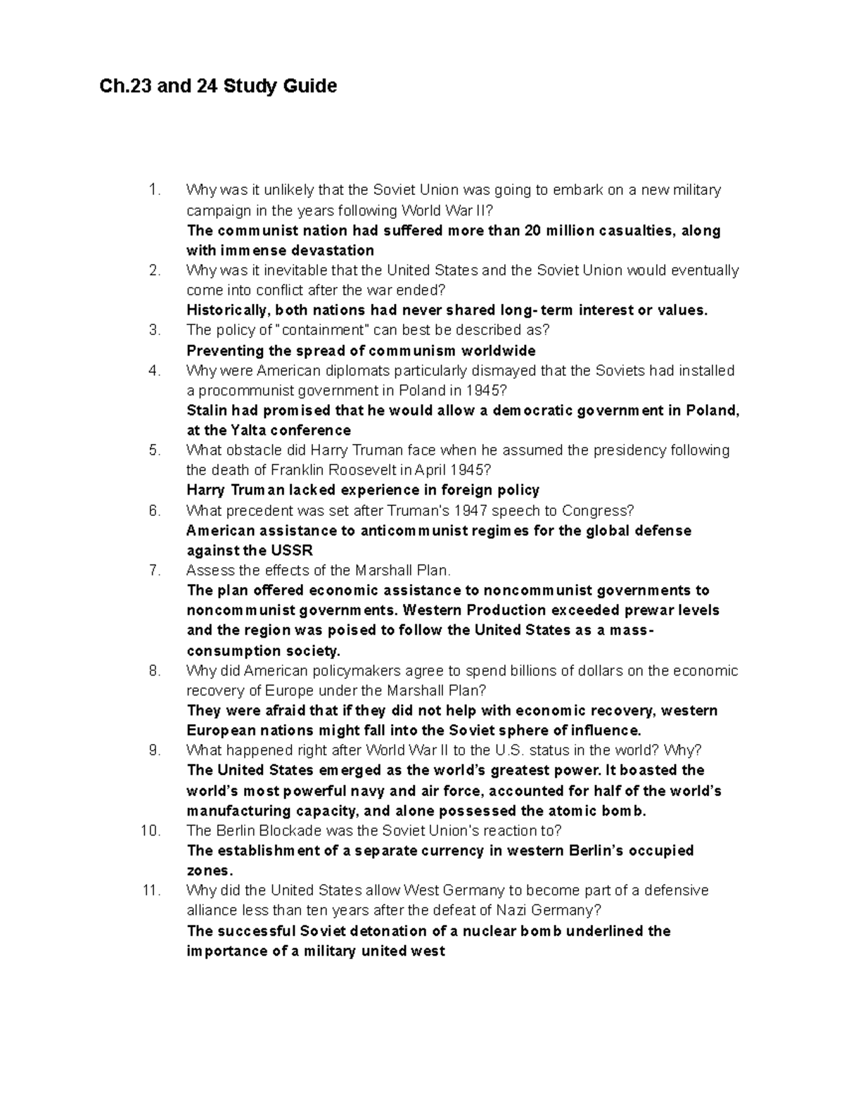 Chapter 23 and 24 Study Guide - Ch and 24 Study Guide 1. Why was it ...