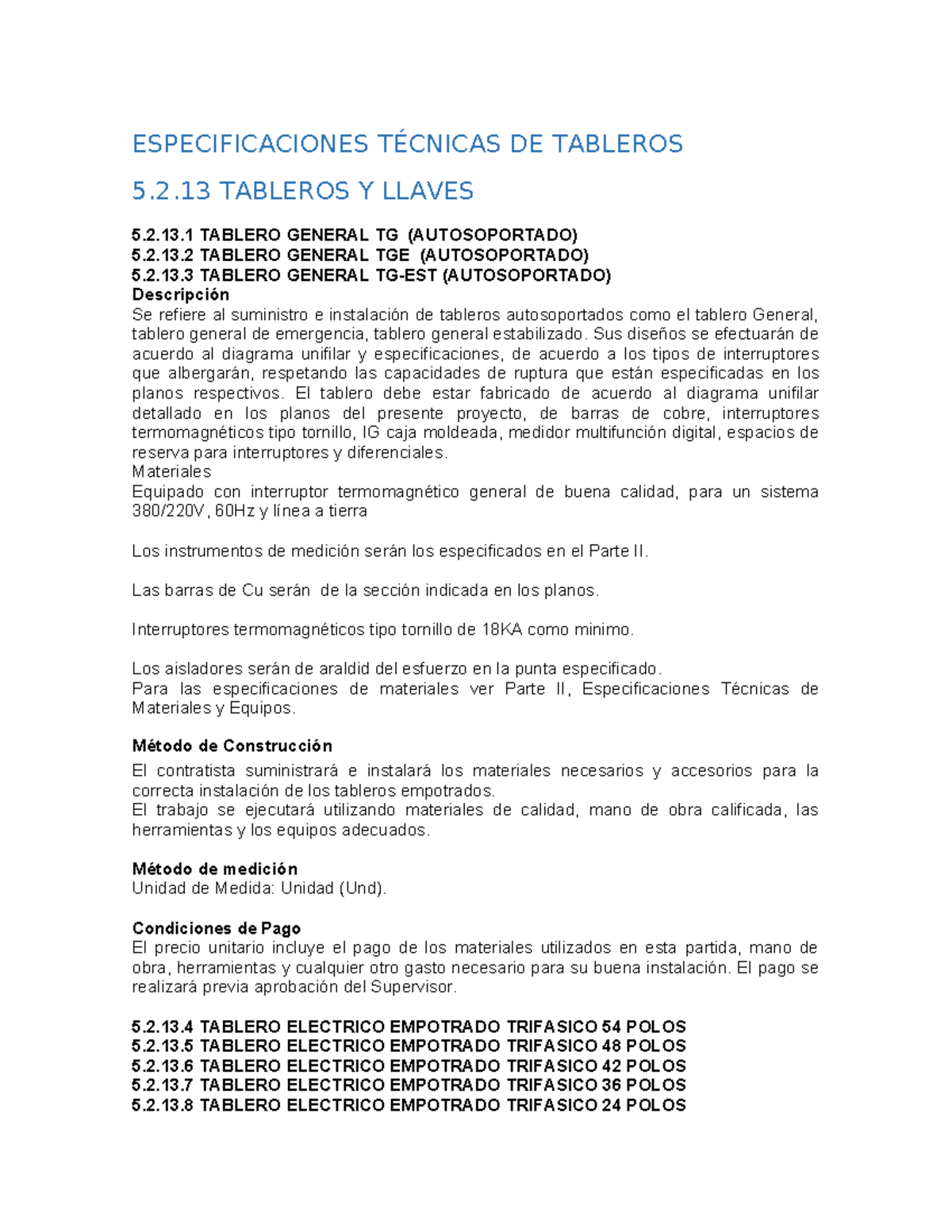 ESPE. Técnicas DE Tableros - ESPECIFICACIONES TÉCNICAS DE TABLEROS 5.2 ...