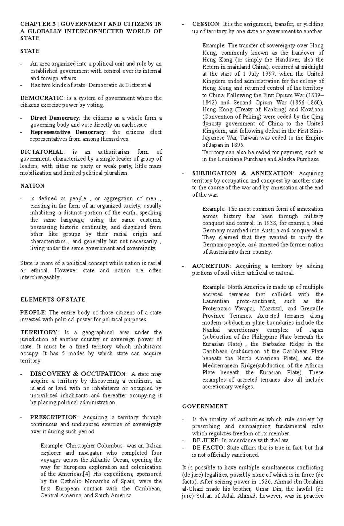 Chapter 3 - Contworld Reviewer - CHAPTER 3 | GOVERNMENT AND CITIZENS IN ...