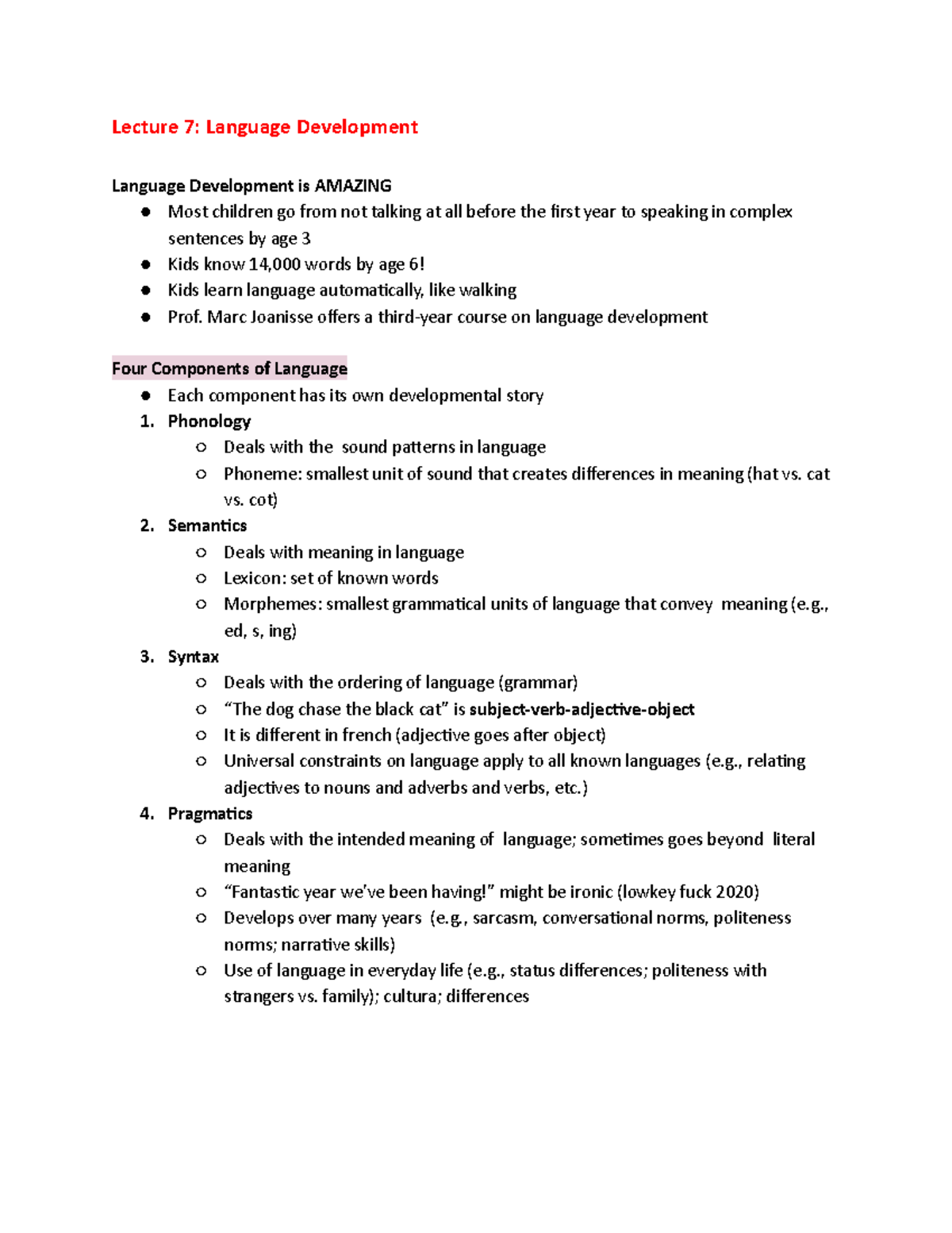 Lecture 7 Language Development - Lecture 7: Language Development ...