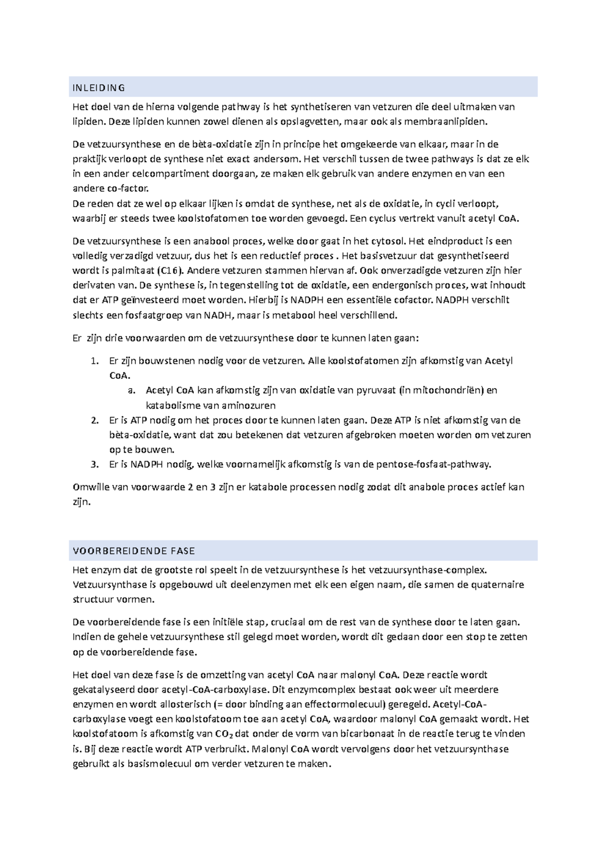 Biochemie Vetzuursynthese - INLEIDING Het Doel Van De Hierna Volgende ...