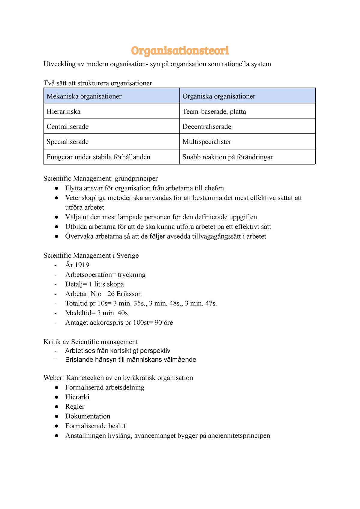 Föreläsningar SKOC18 - Organisationsteori Utveckling Av Modern ...