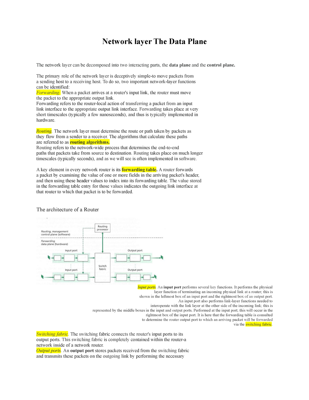 Network Layer The Data Plane - The Primary Role Of The Network Layer Is ...