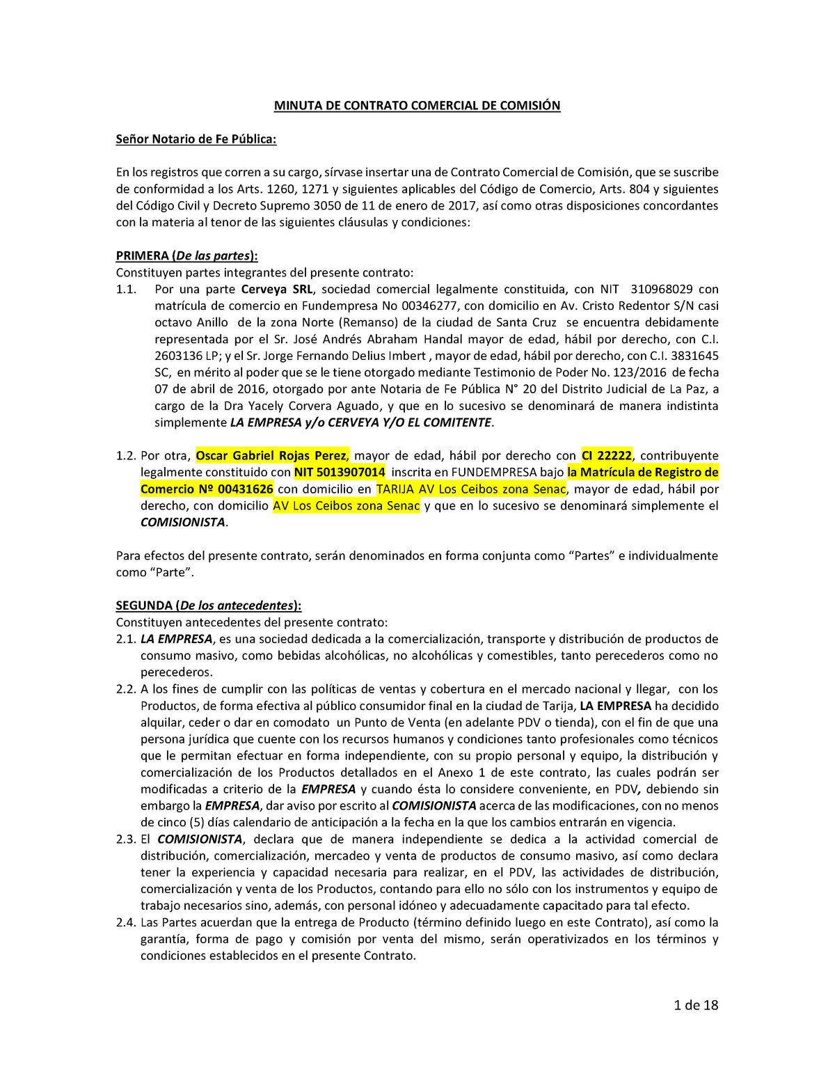 Minuta De Contrato Comisionista Final Comisionista Ejemplo Minuta De Contrato Comercial De 1177