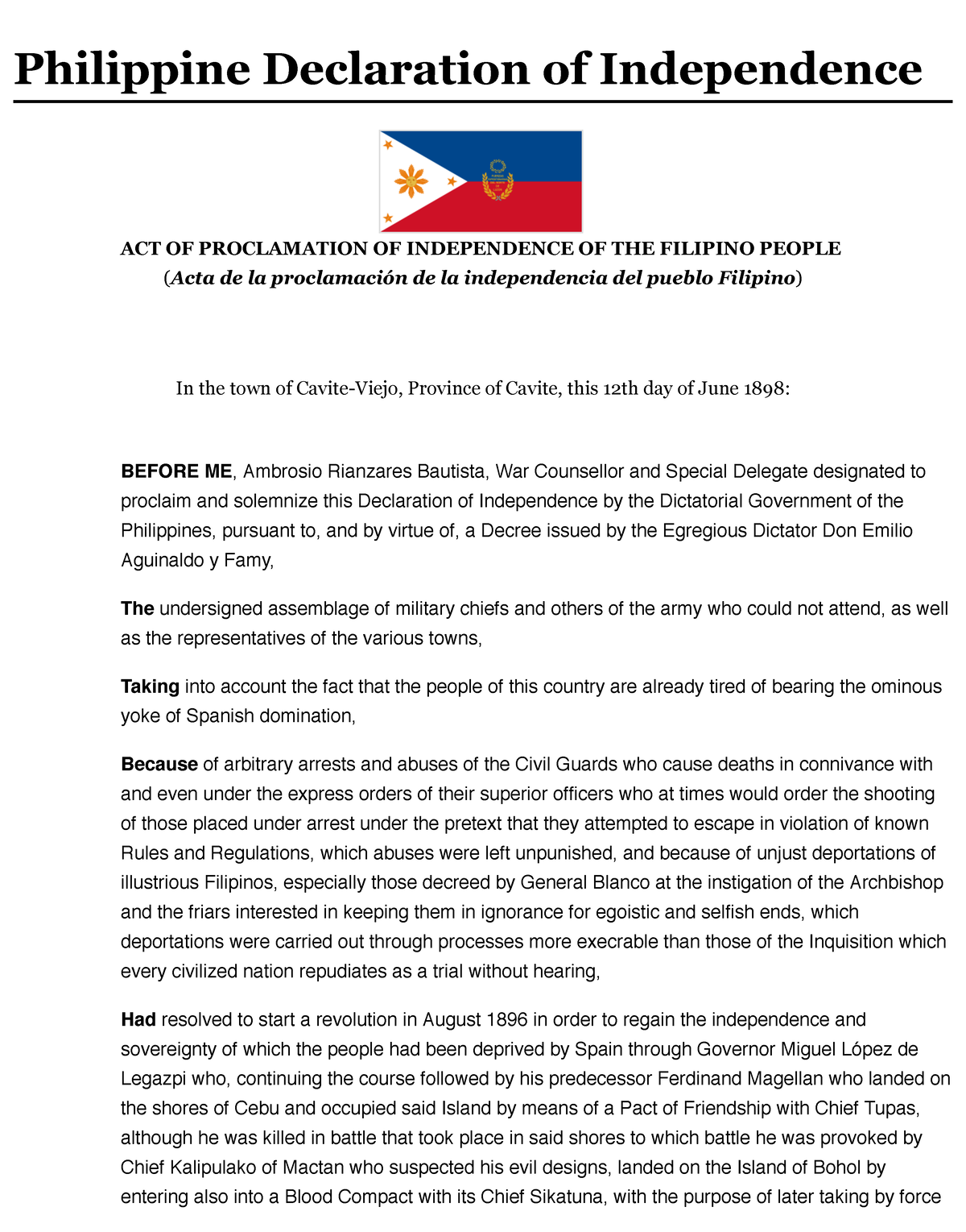 essay about declaration of philippine independence