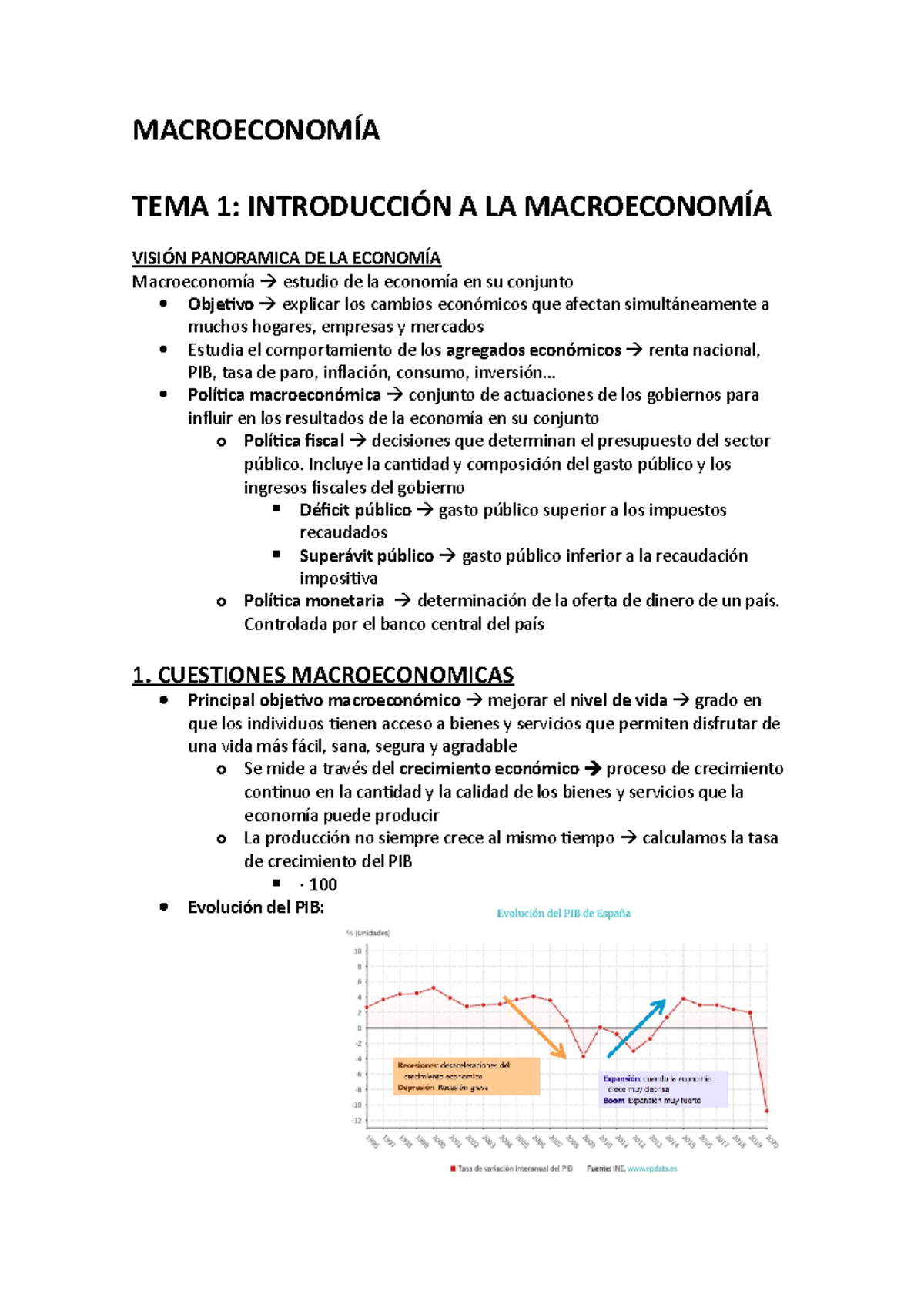 Macro Temas 1 Y 2 - MACROECONOMÍA TEMA 1: INTRODUCCIÓN A LA ...