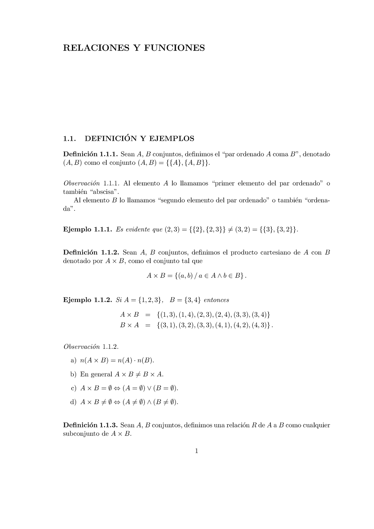 3 Relaciones Y Funciones - RELACIONES Y FUNCIONES 1. DEFINICI ́ON Y ...