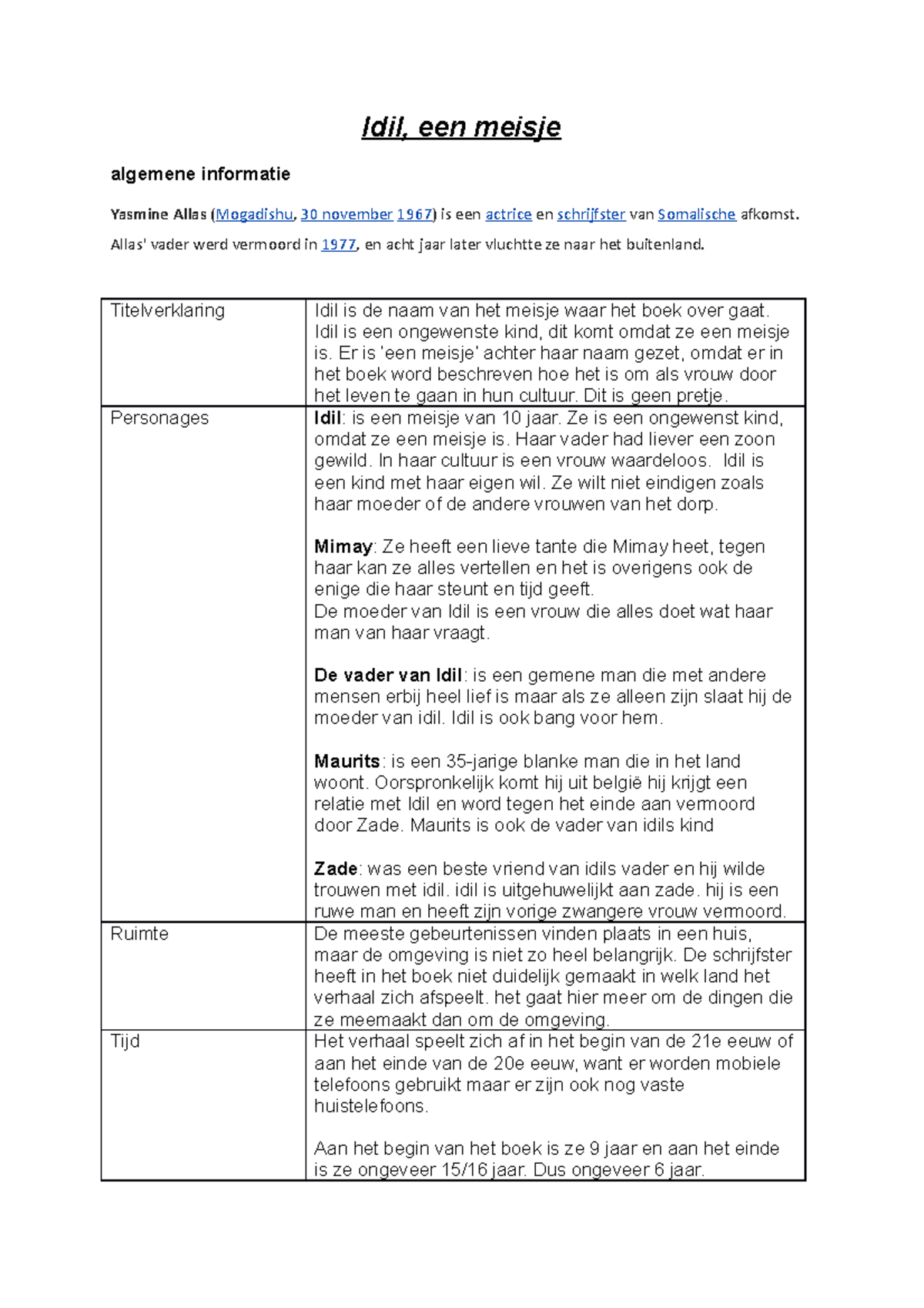 Boek 1 - Boekverslag idil - Idil, een meisje algemene informatie ...