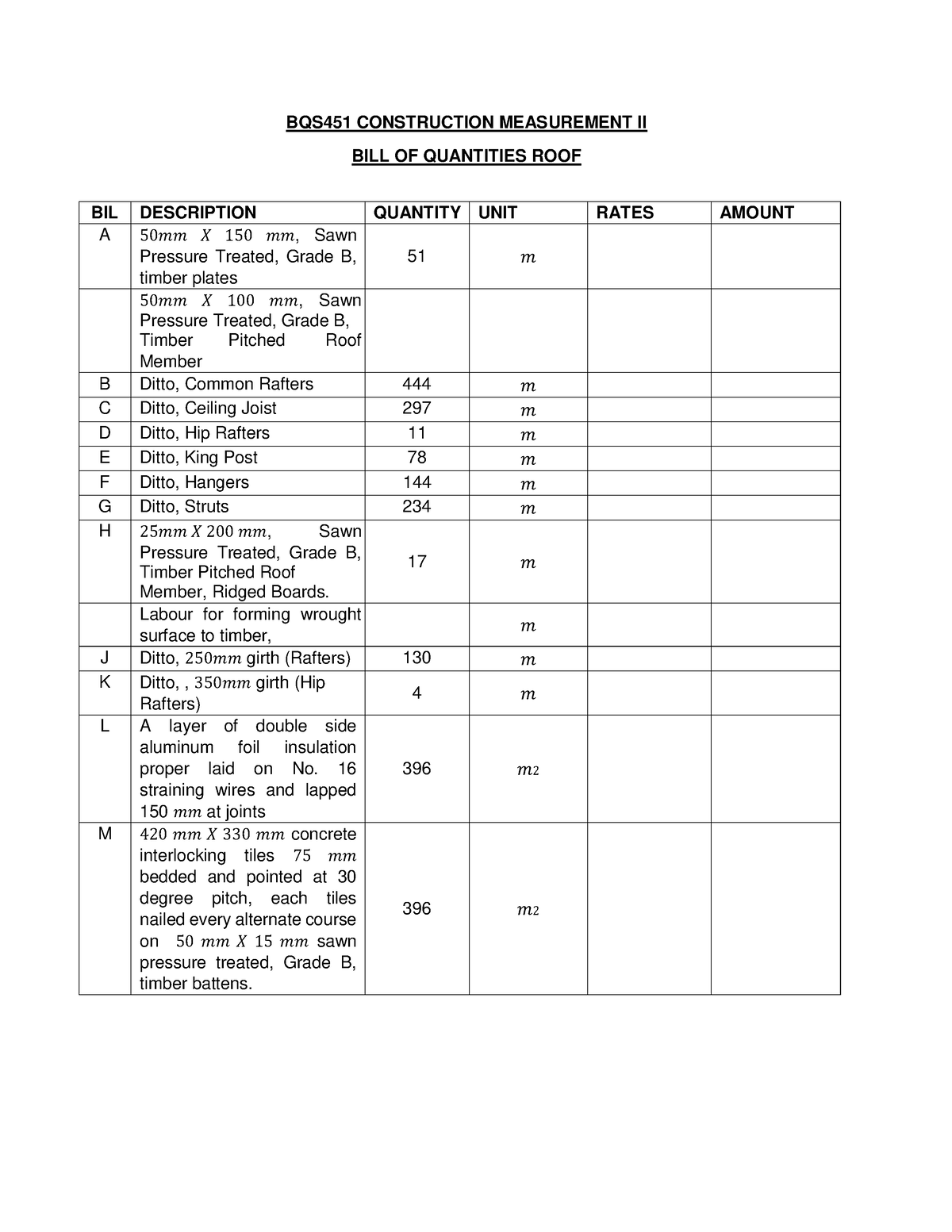 BQ kumpulan kita bill of quantities BQS451 CONSTRUCTION MEASUREMENT