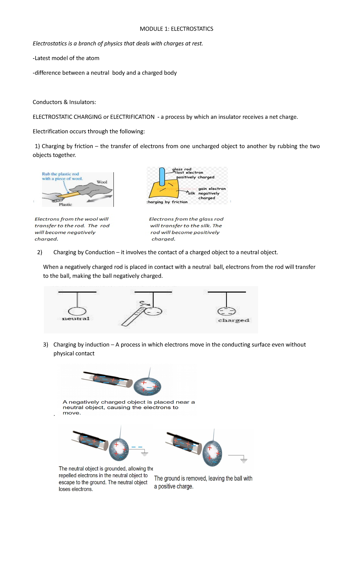 Charges - MODULE 1: ELECTROSTATICS Electrostatics is a branch of ...