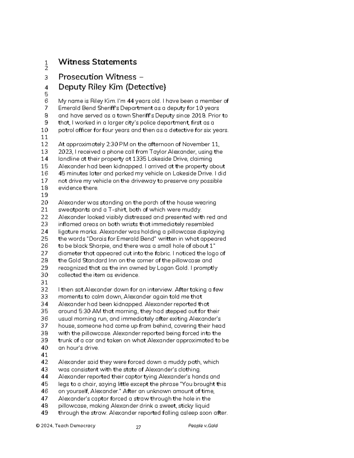 Deputy - A history case, - 1 Witness Statements 2 3 Prosecution Witness ...