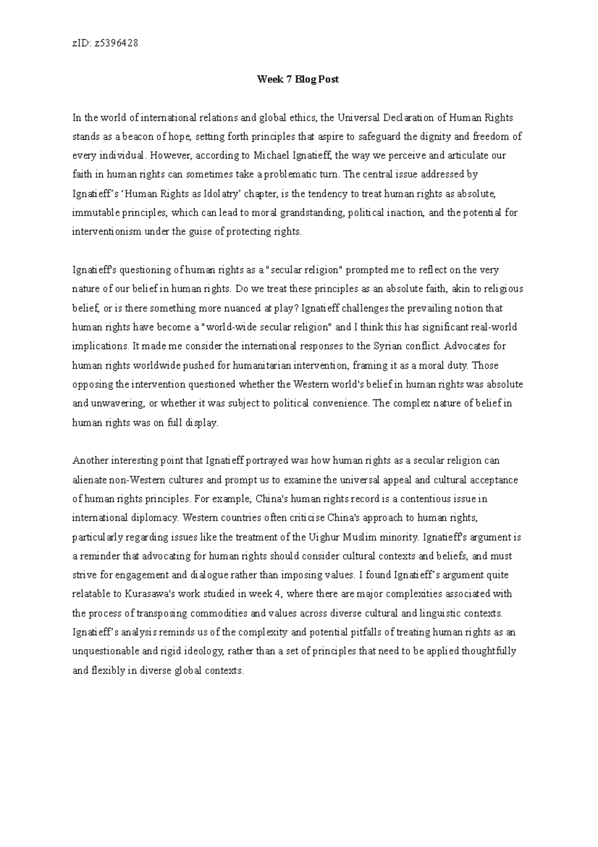 Blog Post + Reflective Statement - zID: z Week 7 Blog Post In the world ...