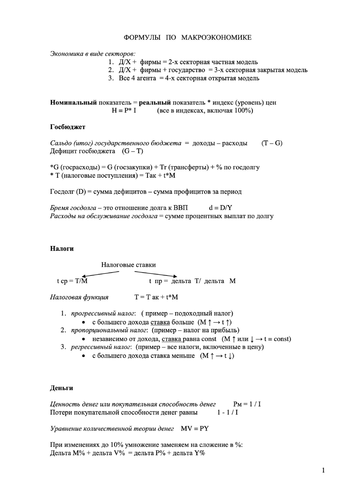 Реферат: Шпаргалка по формулам Макроэкономика