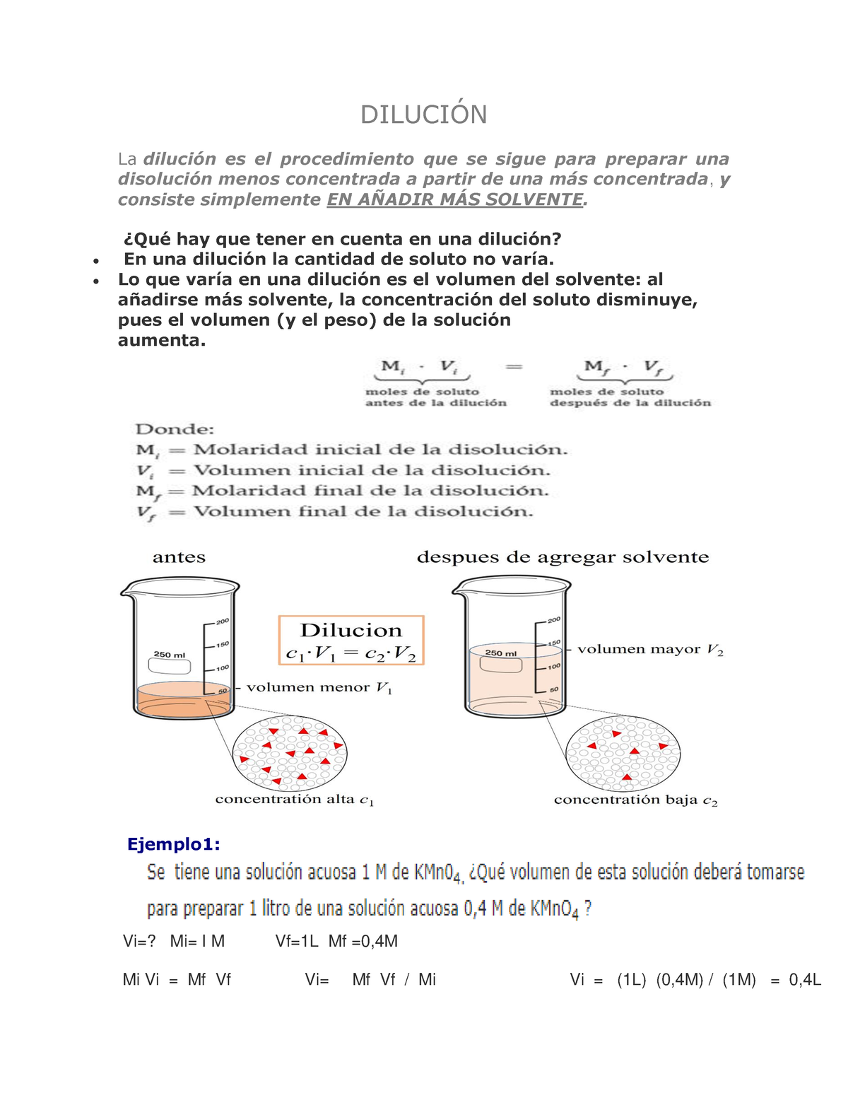 Dilusión - Informe - DILUCI”N La DiluciÛn Es El Procedimiento Que Se ...