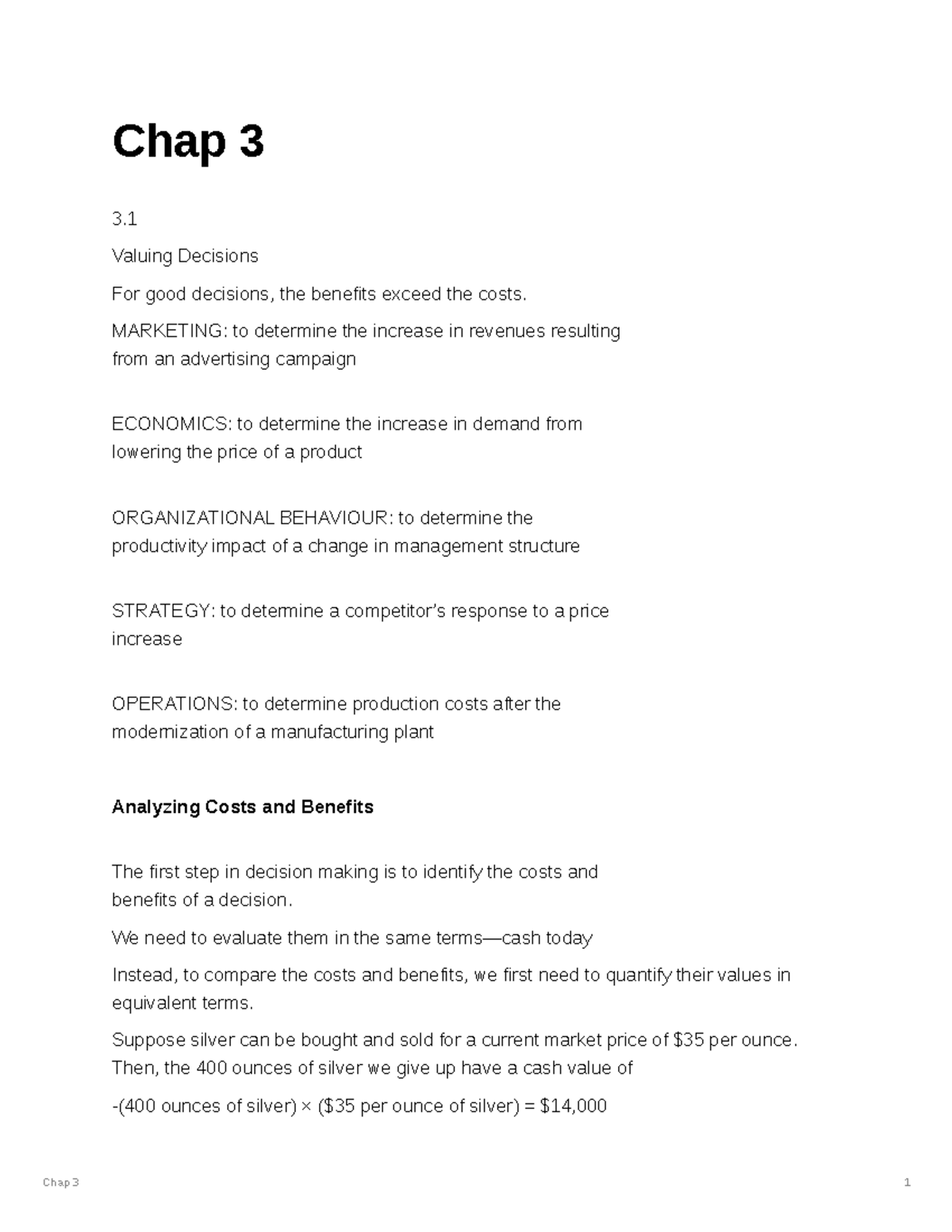 Comm 221 Chap 3 Notes Chap 3 3 Valuing Decisions For Good Decisions