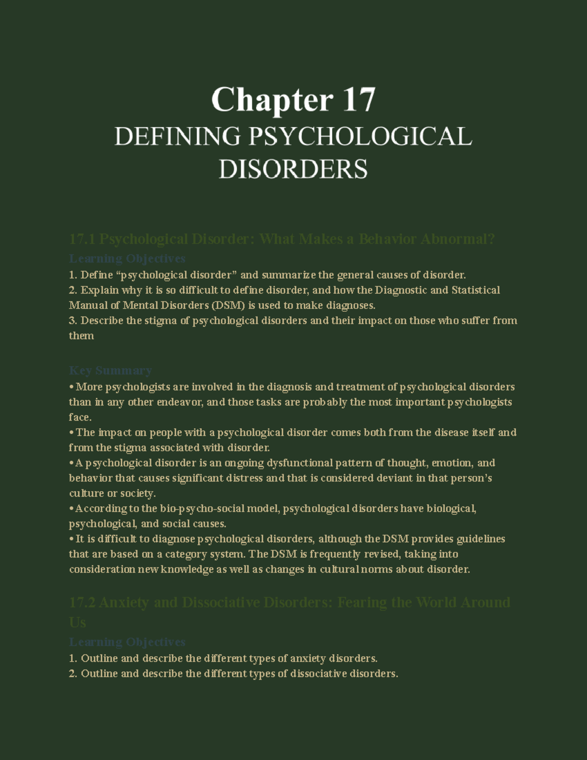 Chapter 17 Defining Psychological Disorders 17 Psychological Chapter 17 Defining Psychological Disorders 17 Psychological
