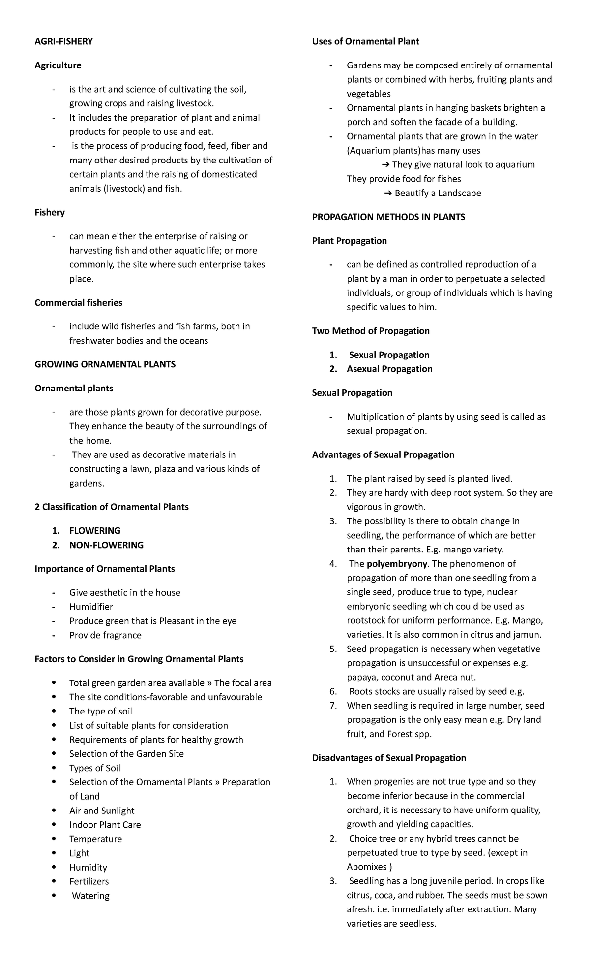 AGRI- Fishery - Notes - AGRI-FISHERY Agriculture is the art and science ...