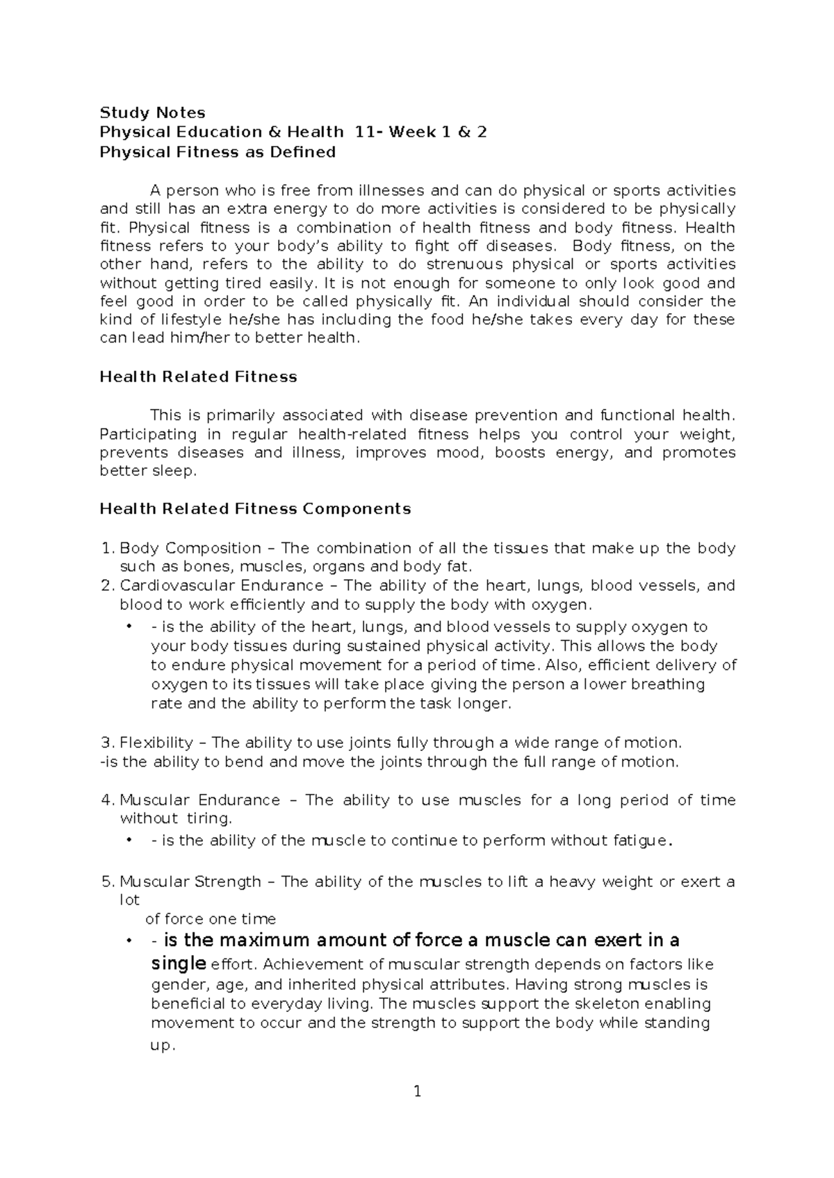 Study-Notes-Q1 - to learn - Study Notes Physical Education & Health 11 ...